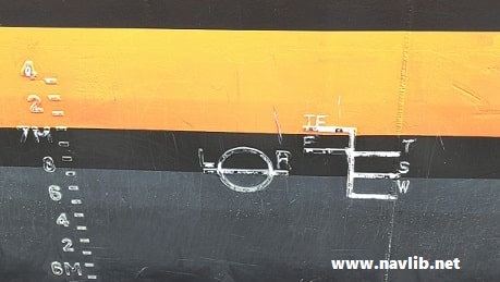 Load line markings and Plimsoll mark on ship hull amidships