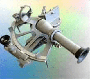 Sextant with telescope placed on wooden case